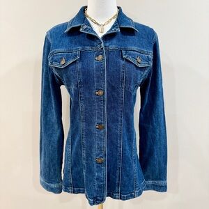 Vintage Jones New York Jeans Stretch Button Front Denim Blazer Jacket Size M